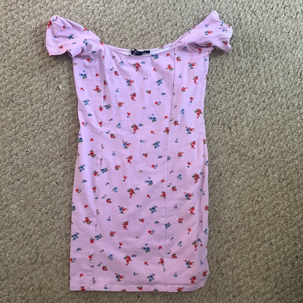 Purplish/pink with flowers-body tight short dress